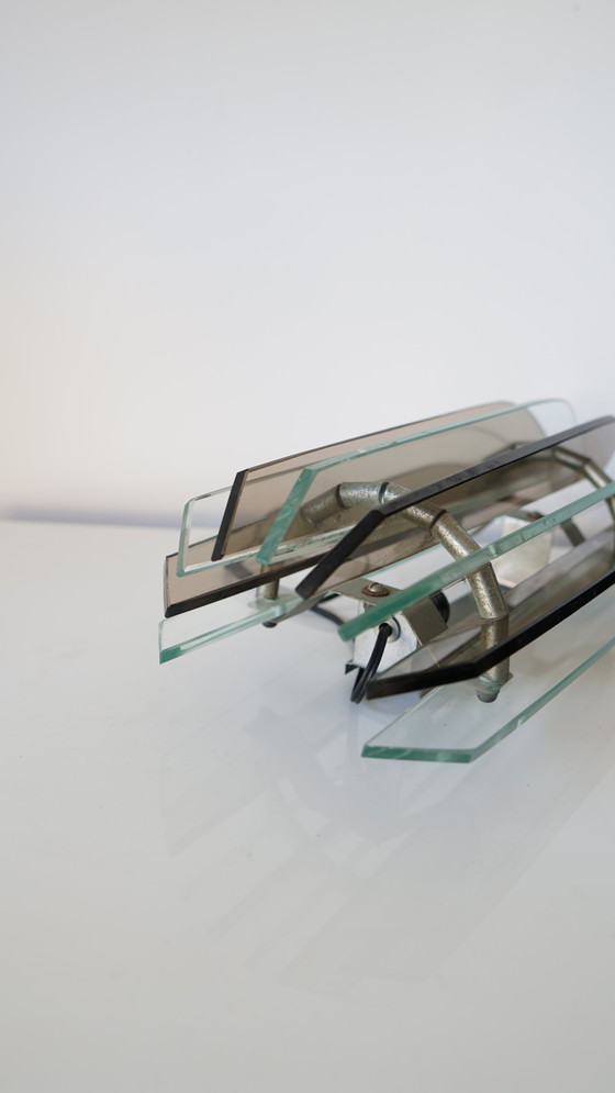Image 1 of VECA Italian Wall Sconce for Fontana Arte - Chromed Steel and Crystal Glass - 1960s