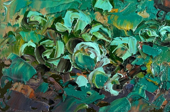 Image 1 of Original Oil Painting Summer Houses Landscape The city and the soul of the village
