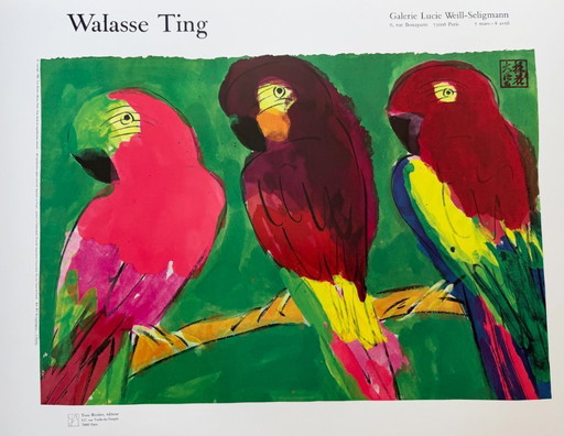 Walasse Ting (1929–2010), 3 Perroquets, Galerie Lucie Weill-Seligmann, copyright 1989, Yves Riviera editeur, Paris, Printed in S