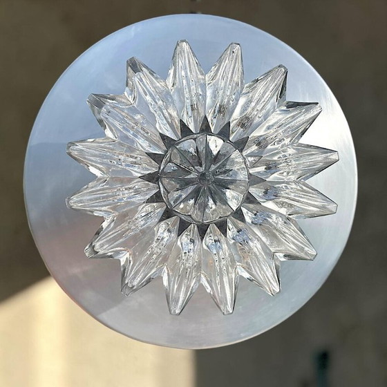 Lampe suspendue trompette en aluminium argenté, style moderne du milieu du siècle, avec diffuseur en verre (photo 5 of 15)