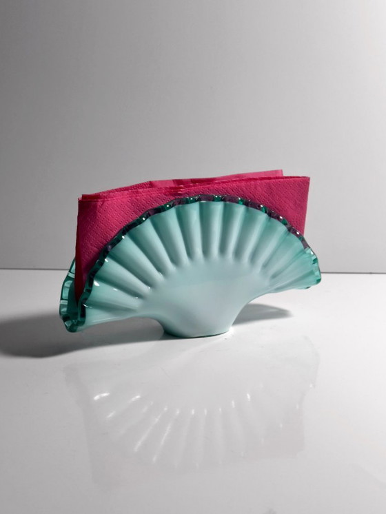 Image 1 of Porta tovaglioli vintage in vetro di Murano, vetro satinato, turchese, menta, opalino, anni '80