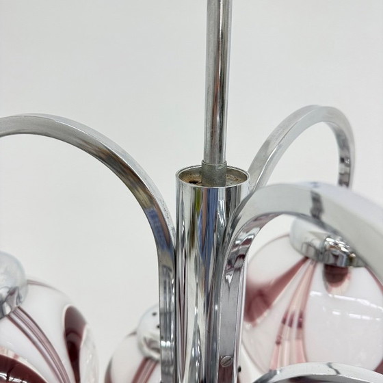 Image 1 of XL Italian purple and white murano glass swirl chandelier , 1970s