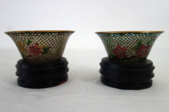 Image 1 of Pair of vintage plique-à-jour cloisonné enamel bowls, China