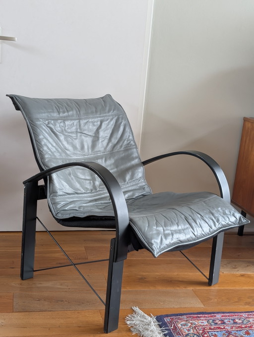 Vintage 1980 Tord Bjorklund Polhem IKEA fauteuil stoel grijs leder