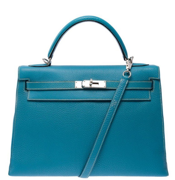 Image 1 of Borsa HERMES Kelly 32 in cuoio blu - 103442