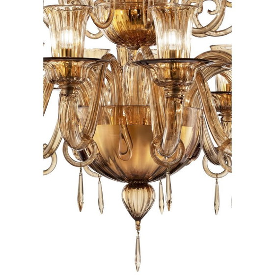 Image 1 of Lampadario Lively Curls in vetro di Murano color ambra scura