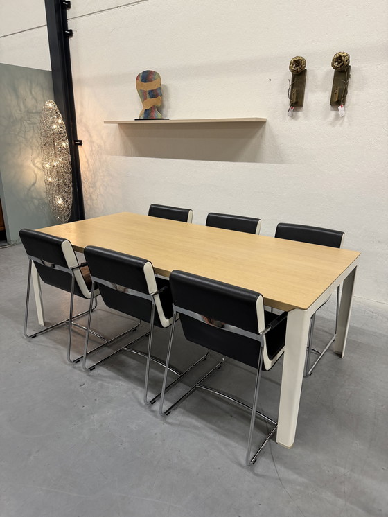 Image 1 of 6 sedie da pranzo Leolux Orchid in pelle grigia e nera