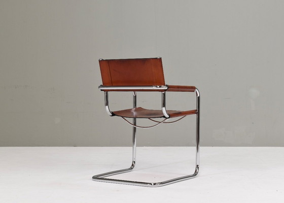 Image 1 of Chaise Mart Stam S34 en chrome et cuir selle par Fasem – années 1970
