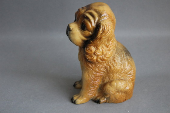 Image 1 of Figura de perro antigua, presumiblemente de alabastro, pesada, pintada a mano.