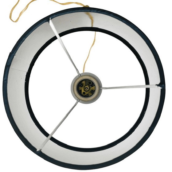 Image 1 of Lampada da tavolo francese vintage, in vetro tagliato, ottone e seta blu, anni '50.