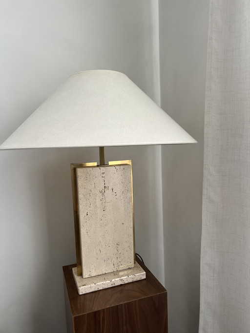 Vintage Camille Breesch table lamp – travertine & brass – mid-century design
