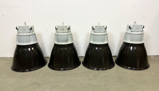Set of 4 Industrial  Black Enamel Pendant Lamps from Elektrosvit, 1970s