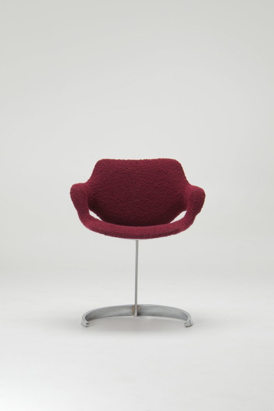 Image 1 of  Sculptural "Scimitar" Dining Set in Burgundy Bouclé - Boris Tabacoff
