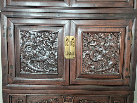 Libreria / Armadi contenitori cinese vintage – Legno duro con rilievo di drago – Wood (photo 4 of 14)