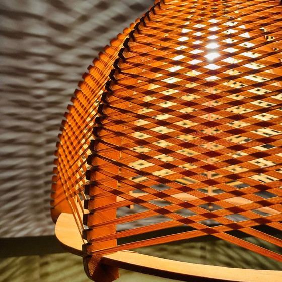 Image 1 of Large rustic style Portuguese wood and rattan hanging lamp, 1960s