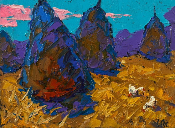 Image 1 of Original Oil Painting Nature Field Landscape Warm spring day