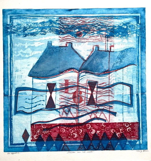 Case sull'acqua. Acquaforte a colori: Margo Ellen.