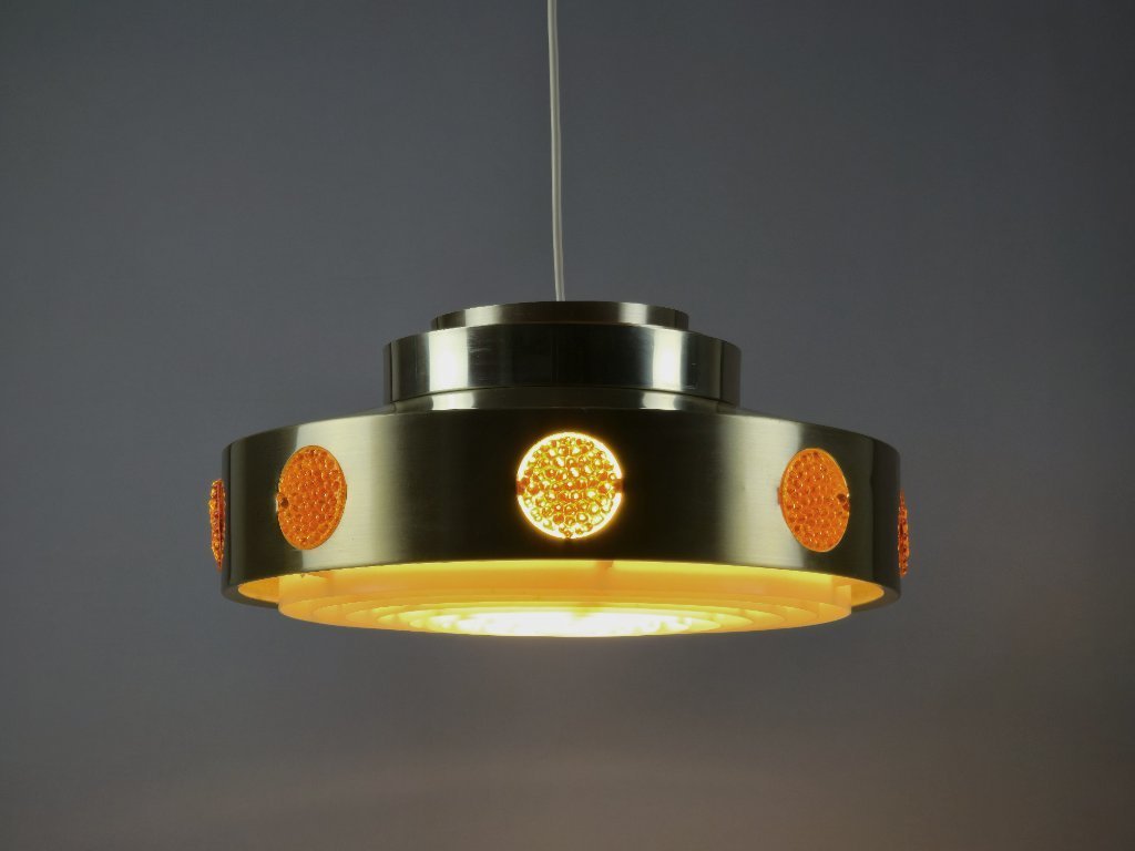 Vintage 1960s VITRIKA Scandinavian Brass Pendant Lamp With
