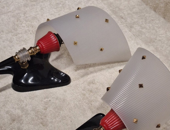 Pair of Pierre Guariche Wall Lights, France 1950s-60s, Plastic, Plexiglass, Red (photo 3 of 8)