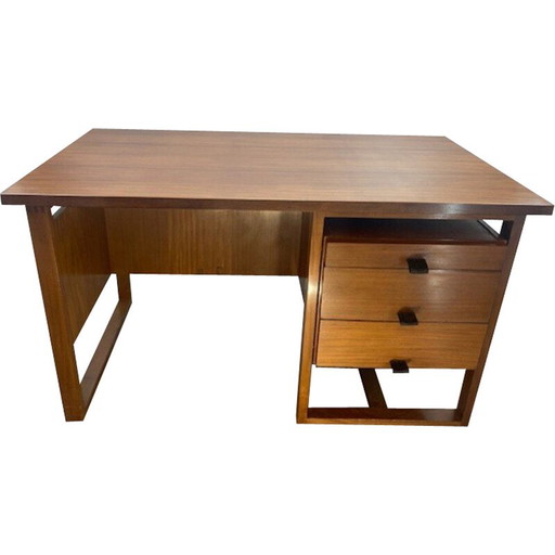 Scrivania vintage in legno con 3 cassetti