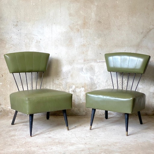 Zwei Vintage-Sessel aus den 1960er Jahren aus Metall und grünem Kunstleder