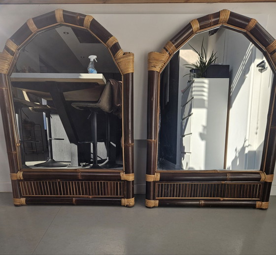 Set de Miroirs Vintage en Bambou en Arc Années 70 – Verre (photo 2 of 8)