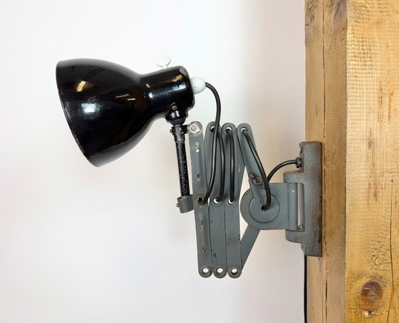 Image 1 of Industrial Black Enamel Scissor Wall Lamp, 1950s