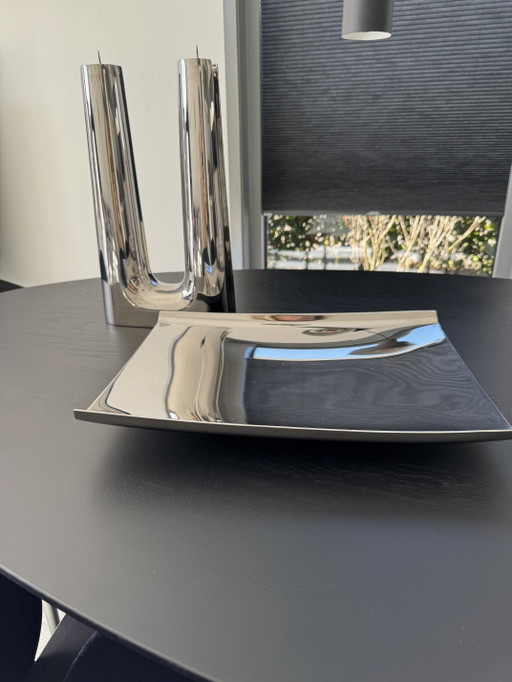 Georg Jensen Set Van Kandelaar En Schaal Met Originele Boeken Erbij 