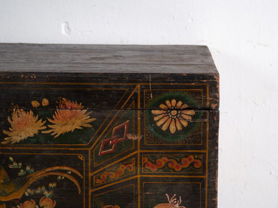 Baule antico dipinto in legno di pino – Cina, circa 1900 – Armadi contenitori, Iron (photo 38 of 40)