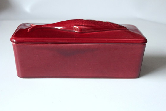 Image 1 of Vis pot Haring pot Matjestopf Keramiek bordeaux-rood - Vintage