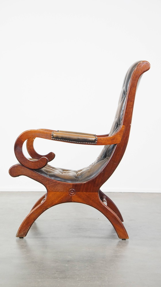 Image 1 of Grüner Vintage-Chesterfield-Sessel aus Rindsleder