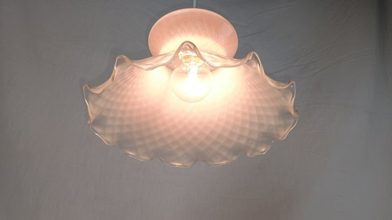 Image 1 of Lampada a sospensione vintage Venini in vetro di Murano rosa chiaro, metà anni '50