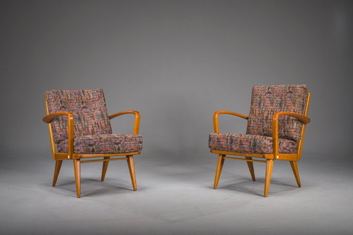 Poltrone vintage in ciliegio e lana di Knoll Antimott, anni '50-'60, set di 2