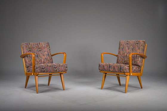 Image 1 of Poltrone vintage in ciliegio e lana di Knoll Antimott, anni '50-'60, set di 2