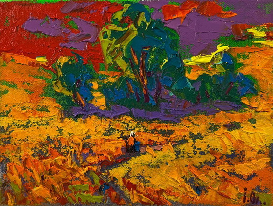 Original Oil Painting Summer Evening Landscape Crimson Sunset – Paintings & Drawings, Canvas (photo 3 of 8)