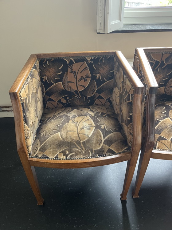 4 Art Deco 'Barrel' Armchairs (Side chairs) Dating From The Years 1920–1930. – Wood, Textile (photo 5 of 15)