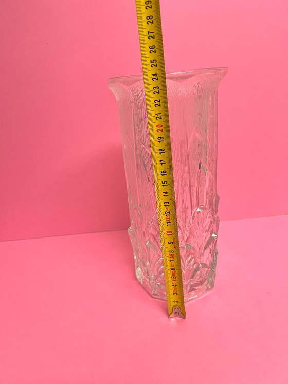 Image 1 of Italian vintage Videnza textured glass flower vase, 24cm, relief design, 70s retro leaves