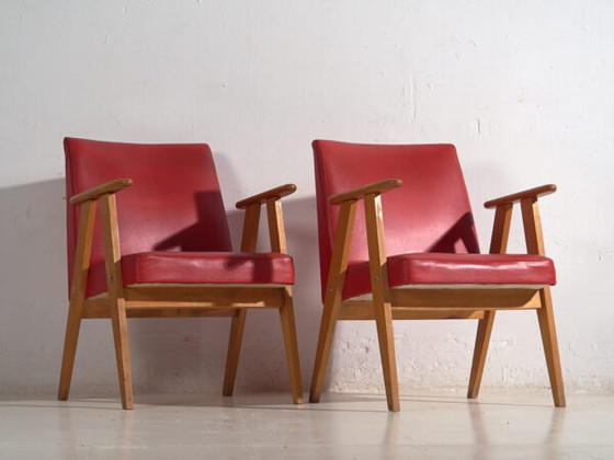 Poltrone rosse stile vintage (c.1960). Set di 2 pezzi – Retro (photo 12 of 40)