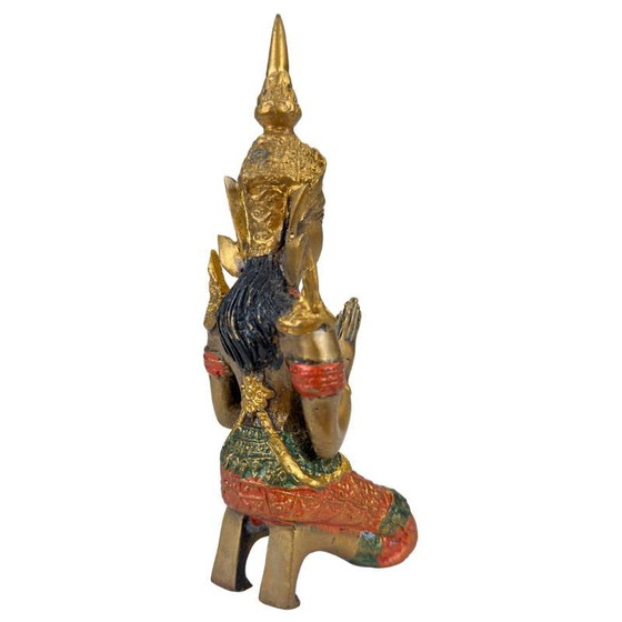 Thai Thepanom Temple Guardian Statue – Gilded and Polychrome – Kneeling Devotional Figure – Sculpture (photo 3 of 12)