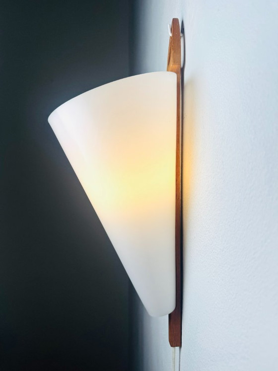 Cone-shaped wall lamp by Hans-Agne Jakobsson for Markaryd, Sweden, 1960s, Wall lights, Wood, Plastic, White (photo 2 of 7)