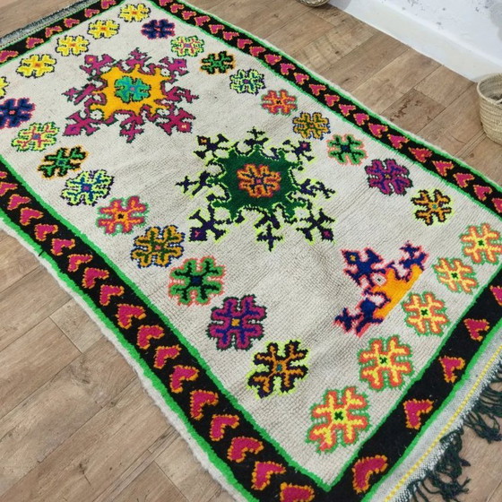 Image 1 of Tappeto berbero vintage Illusion multicolore – Lana tessuto a mano (230 × 130 cm)