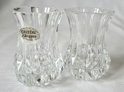 Vintage 2 Vazen Cristal d'Arques 8×5 cm Origineel Etiket Topconditie