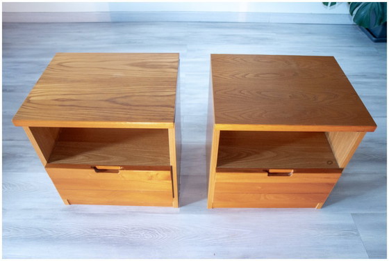 Image 1 of Coppia di comodini in olmo anni '80, design brutalista, stile chalet