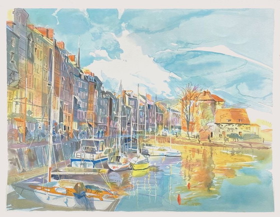 Image 1 of André OLSUFIEV Honfleur - The old harbor and the Lieutenancy lithograph 1992