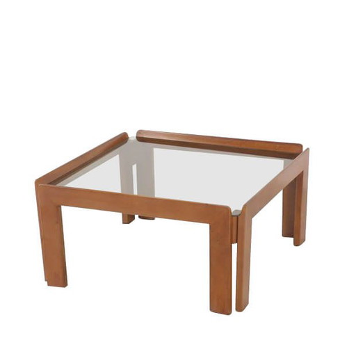 Table basse en noyer et verre fumé par Afra & Tobia Scarpa pour Cassina, années 60