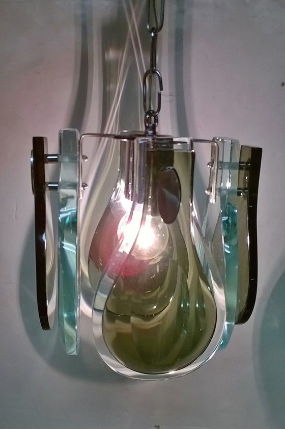 Image 1 of Vintage glass and chrome steel pendant lamp, Italy 1970