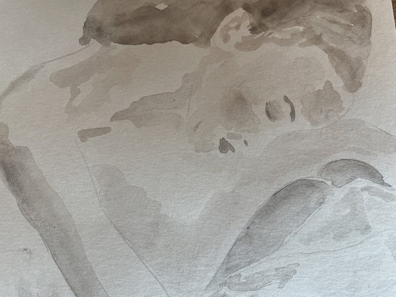 Image 1 of Aquarell Sepia Porträt Frau "Die Denkerin"
