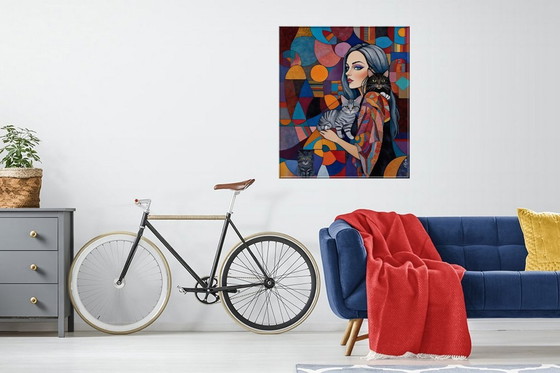 Image 1 of Léa ROCHE - Mara and her cats - Artist's lithograph