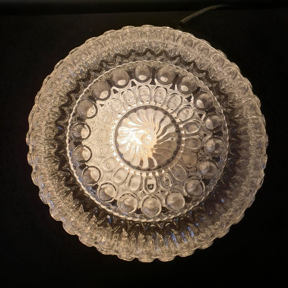 Image 1 of Vintage 70s/80s ceiling lamp - glass ceiling lamp with embossed structure.