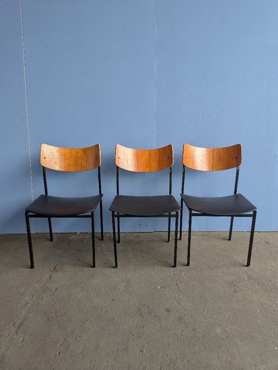 Image 1 of 3x midcentury stoel, teak/staal, 1960s